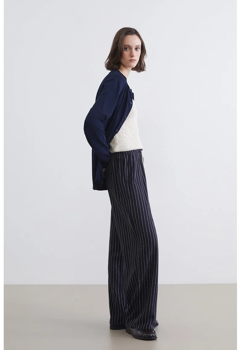 Pantaloni din amestec de in cu snur, Albastru ultramarin/Argintiu