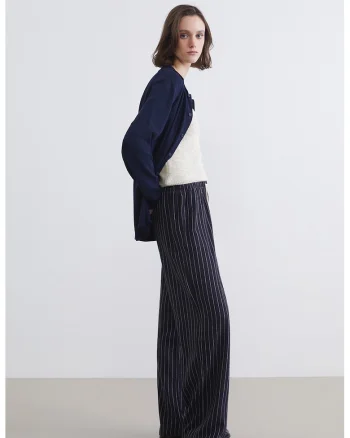 Pantaloni din amestec de in cu snur, Albastru ultramarin/Argintiu