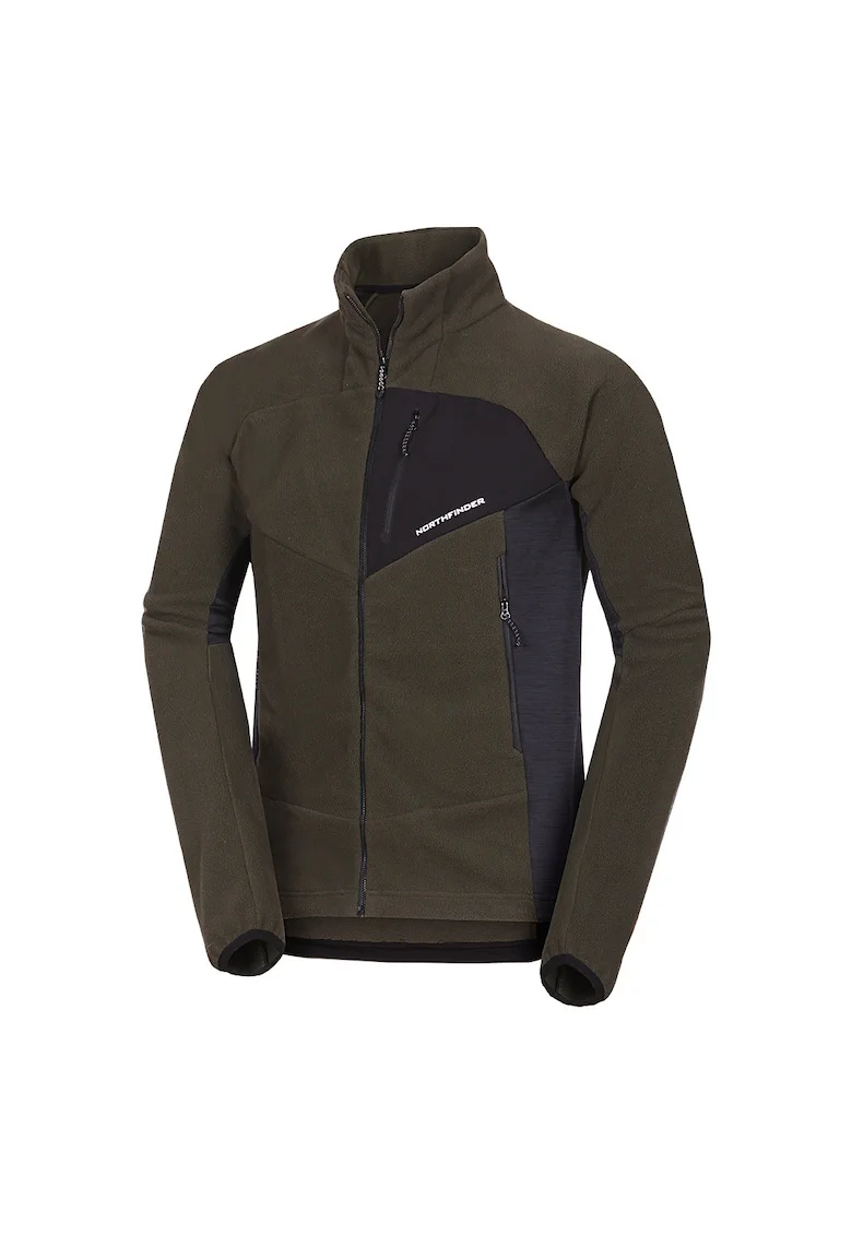 Men's fleece multisport active sweater JEDRZEJ, Negru/Verde inchis