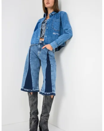 Camasa crop din denim, Albastru prafuit