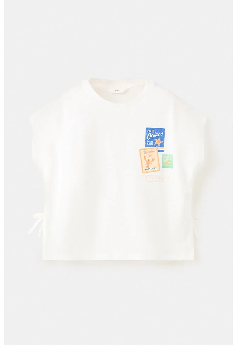 tricou de bumbac cu slituri laterale, Alb/Albastru