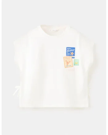 tricou de bumbac cu slituri laterale, Alb/Albastru