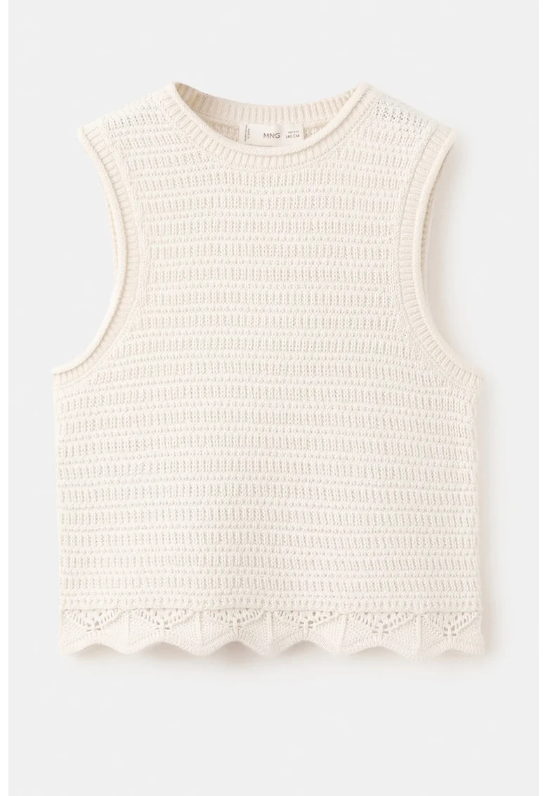Top brodat tricotata, Crem