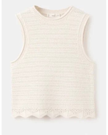 Top brodat tricotata, Crem