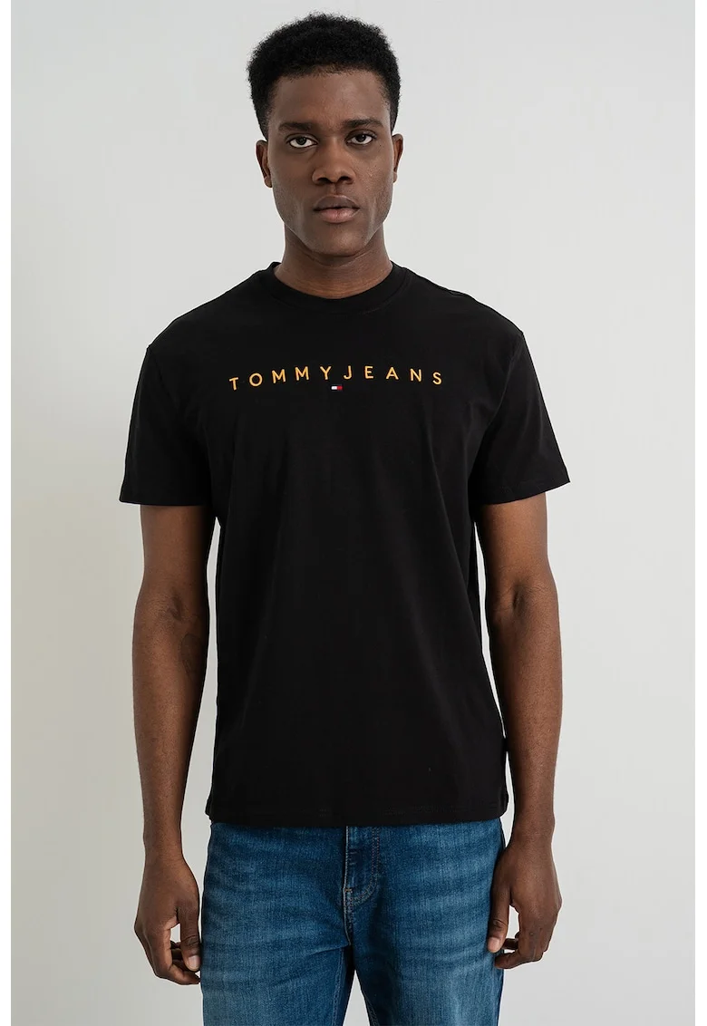 Tricou din bumbac cu logo brodat, Negru/Portocaliu