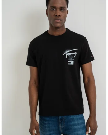 Tricou de bumbac cu decolteu la baza gatului, Negru/Albastru deschis