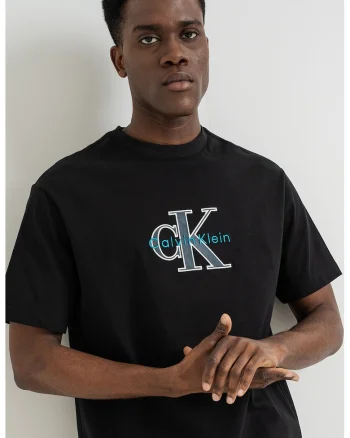 Tricou de bumbac cu logo brodat, Negru/Turcoaz