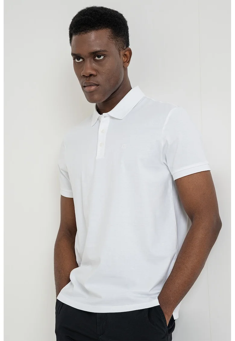 Tricou polo de bumbac, Alb optic