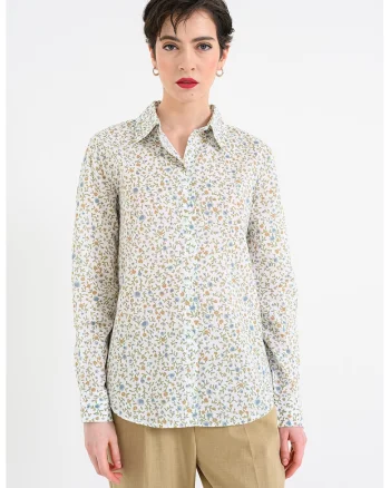 Camasa din bumbac cu guler ascutit si imprimeu, Multicolor