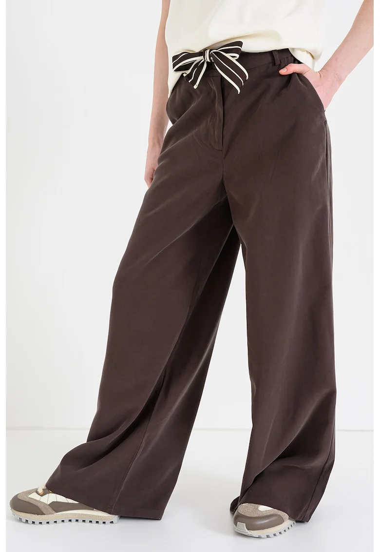 Pantaloni cu croiala ampla si cordon, Maro pamantiu