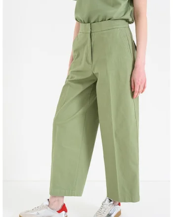 Pantaloni crop cu croiala ampla, Verde pal