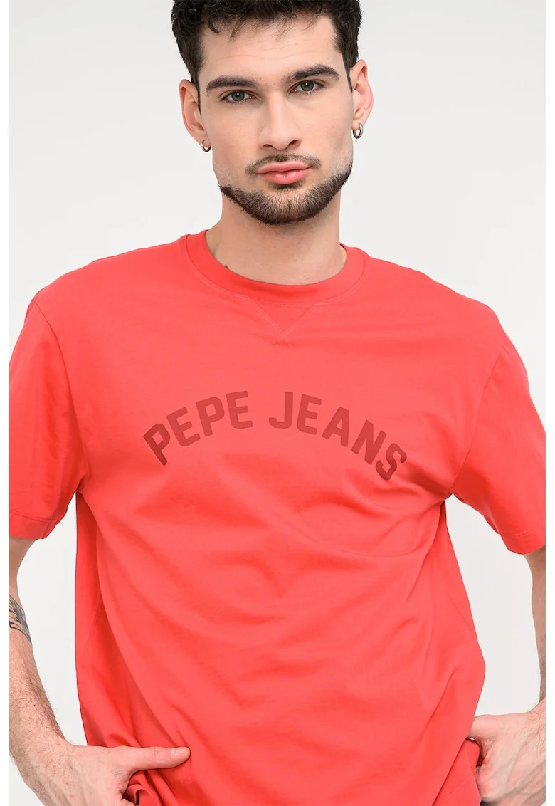 Tricou din bumbac cu imprimeu logo, Rosu