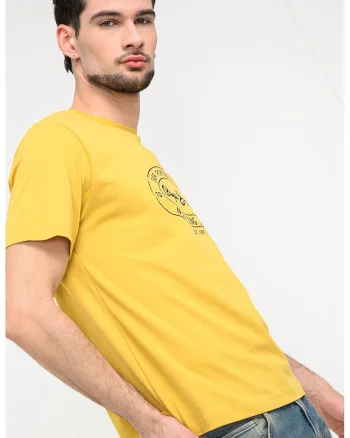 Tricou din bumbac cu imprimeu logo, Galben
