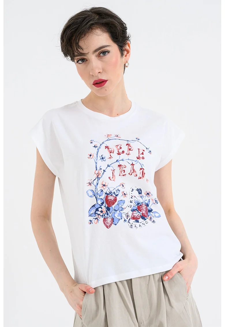 Tricou cu decolteu rotund Maura, Alb