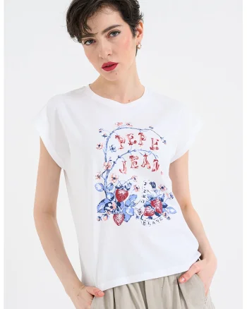 Tricou cu decolteu rotund Maura, Alb