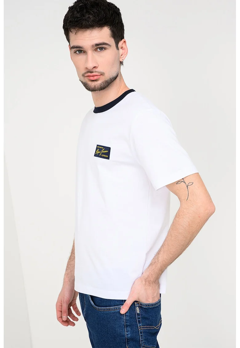 Tricou cu decolteu contrastant Soren, Alb