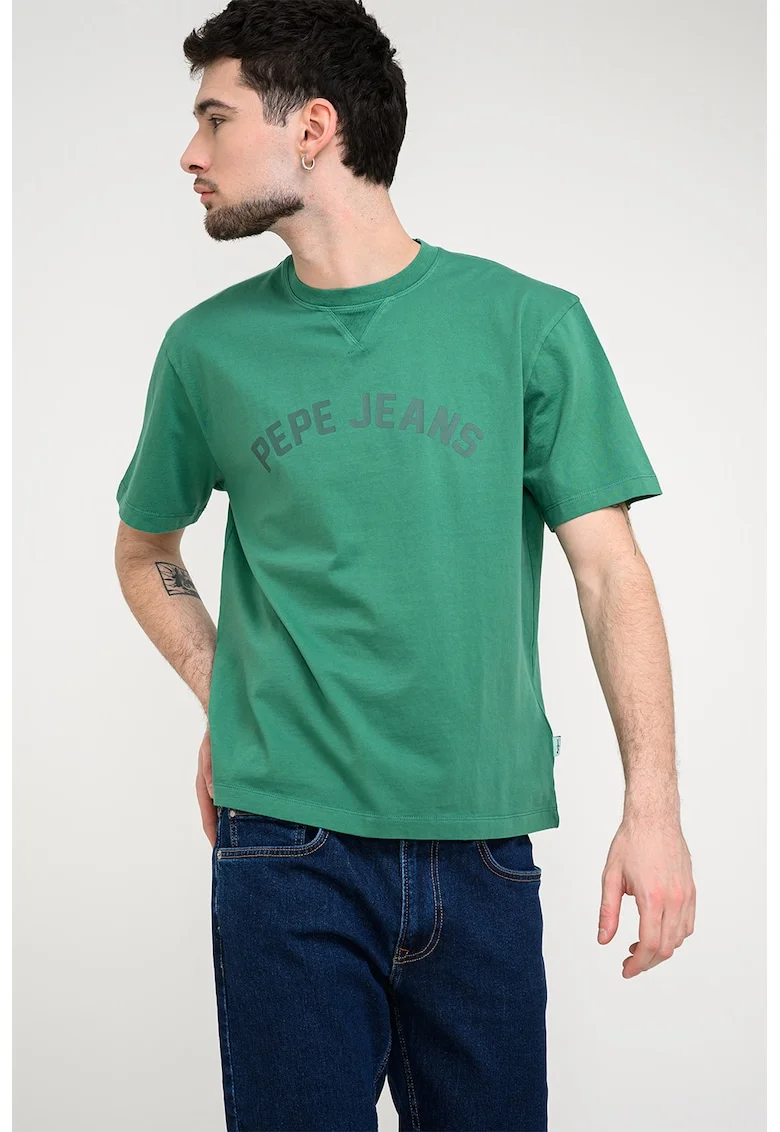 Tricou din bumbac cu imprimeu logo, Verde