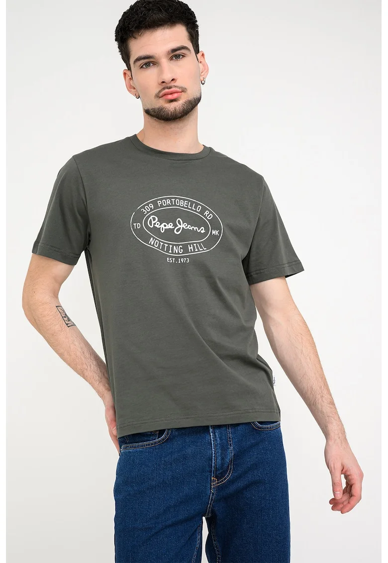 Tricou din bumbac cu imprimeu logo, Verde sparanghel