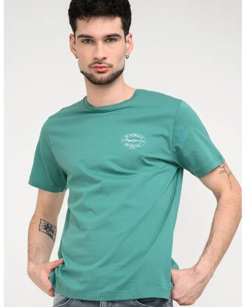 Tricou din bumbac cu imprimeu logo discret, Verde