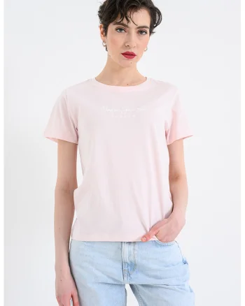 Tricou cu decolteu rotund si logo Mae, Roz pastel