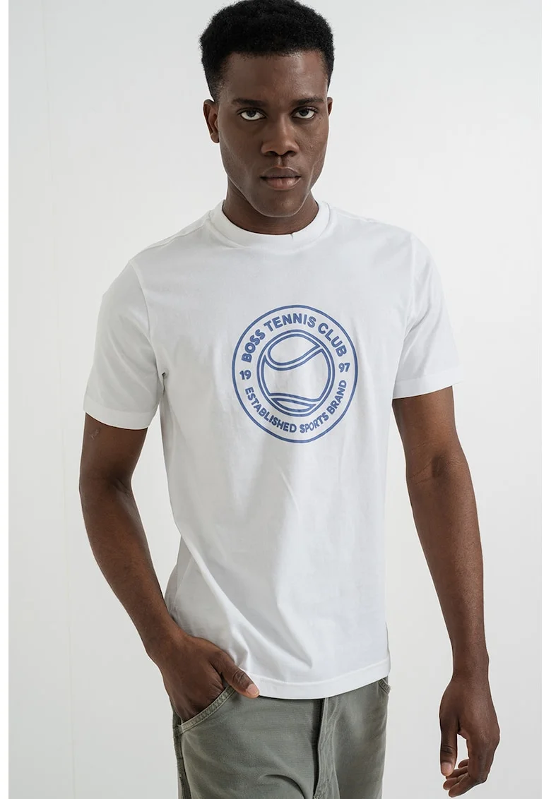 Tricou de bumbac cu logo Join, Alb/Albastru azur