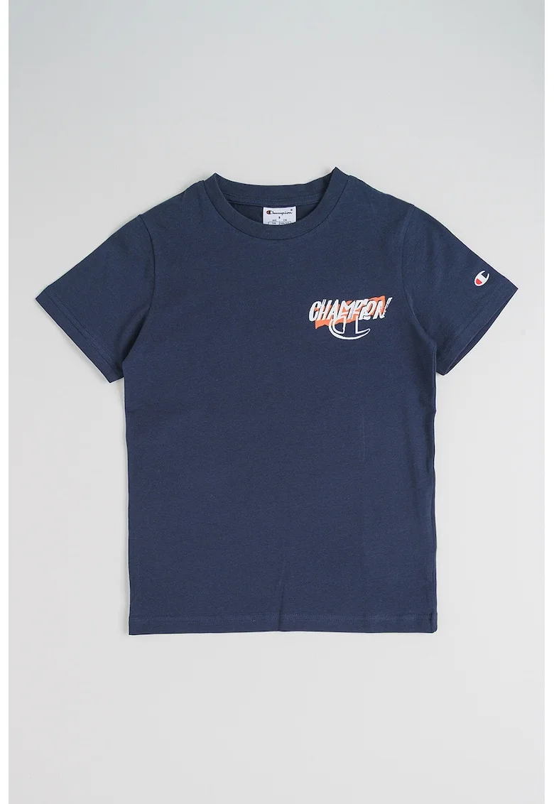 Tricou din bumbac cu imprimeu pe partea din spate, Portocaliu neon/Albastru gentian