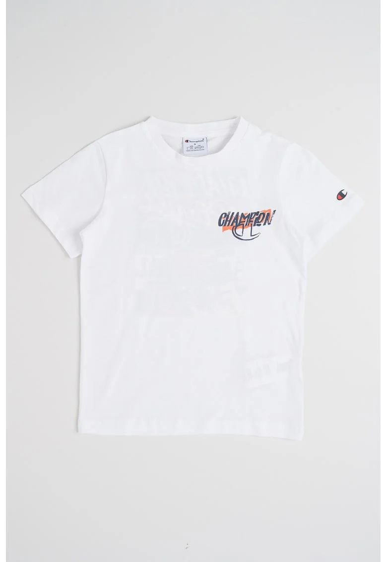 Tricou din bumbac cu imprimeu pe partea din spate, Alb/Portocaliu neon