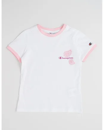 Tricou din bumbac cu garnituri contrastante, Alb/Roz