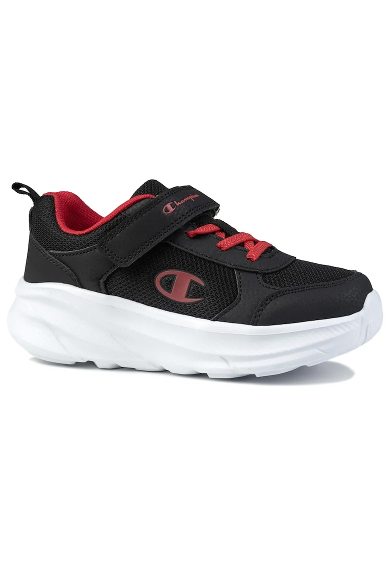 Pantofi sport copii,  profil jos, velcro, negru/rosu, sintetic