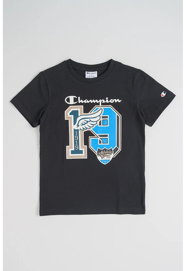 Tricou din bumbac cu imprimeu, Negru/Albastru neon