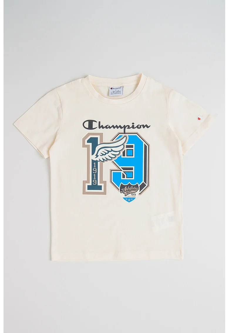 Tricou din bumbac cu imprimeu, Albastru neon/Alb murdar