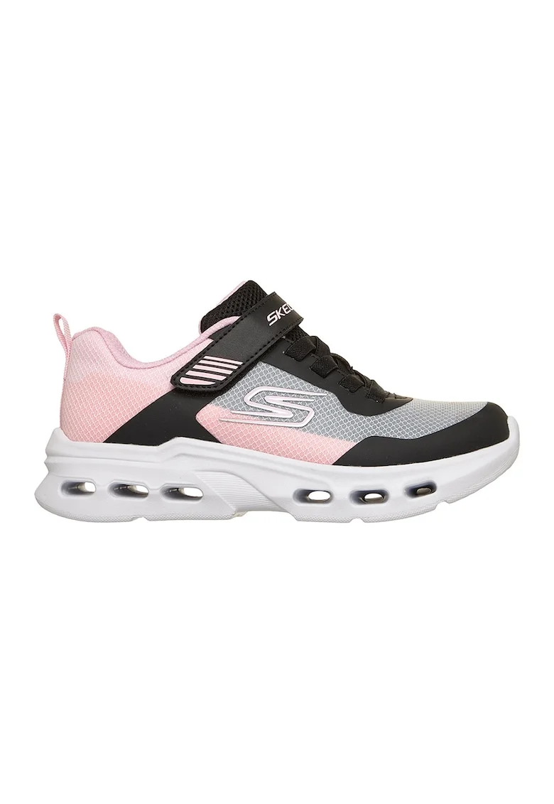 , Pantofi sport Glide-Step Drift cu velcro si garnituri sintetice, Negru/Gri deschis/Roz deschis