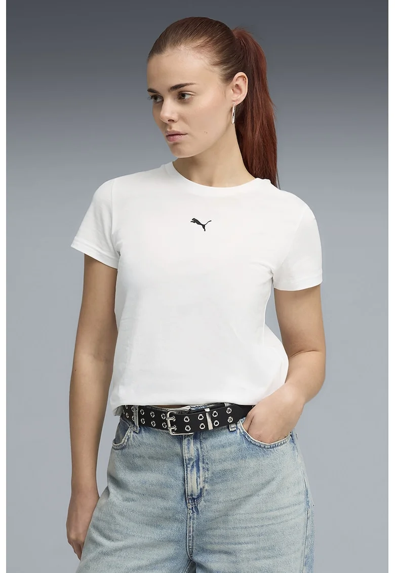 Tricou de bumbac cu logo Essentials, Alb