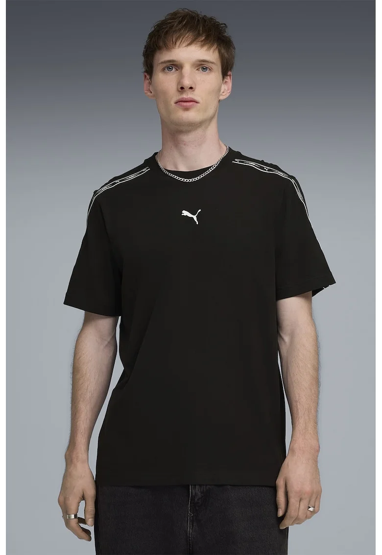 Tricou regular fit cu benzi logo laterale, Alb/Negru