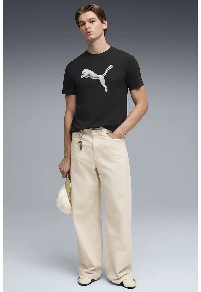 Tricou regular fit cu logo, Alb/Negru