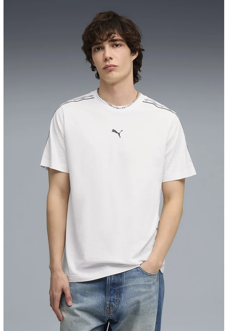 Tricou regular fit cu benzi logo laterale, Gri deschis/Negru stins/Alb optic