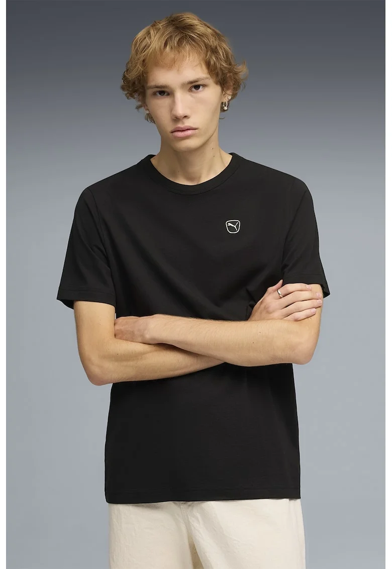 Tricou de bumbac cu logo Elevated, Negru