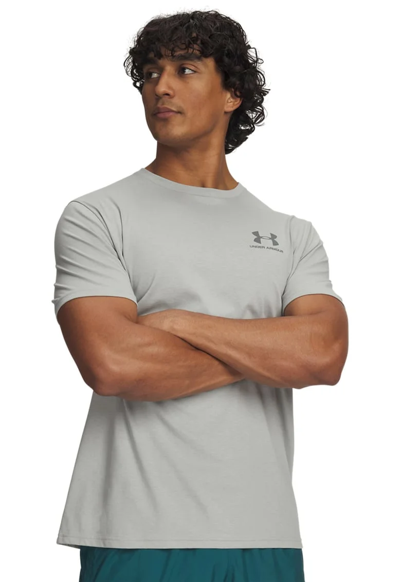 Tricou cu decolteu la baza gatului si logo, Gri deschis