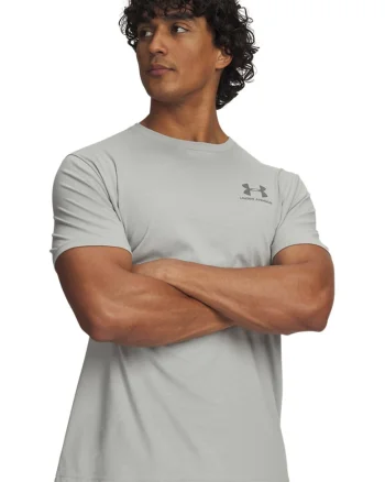 Tricou cu decolteu la baza gatului si logo, Gri deschis