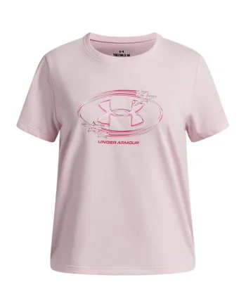Tricou cu decolteu la baza gatului si imprimeu logo, Roz pastel/Roz prafuit
