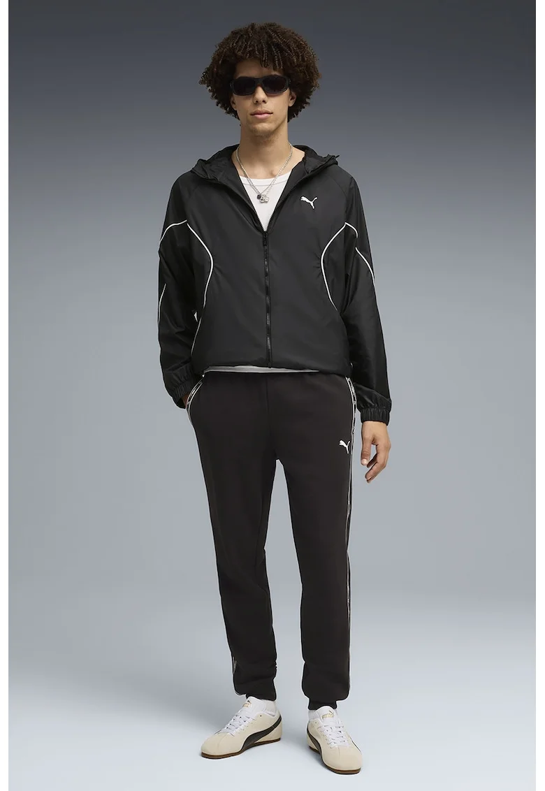 Pantaloni de trening relaxed fit cu benzi laterale logo, Negru