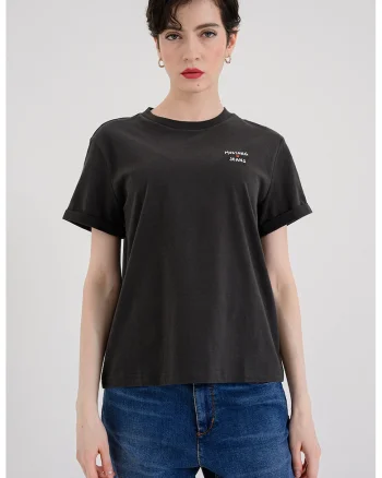 Tricou din bumbac cu decolteu la baza gatului Monroe, Gri antracit