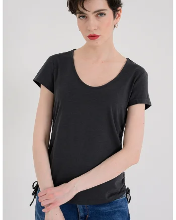 Tricou din amestec de modal cu decolteu patrat Mexia, Gri antracit