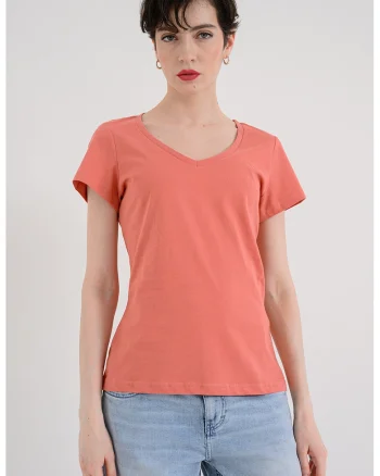 Tricou cu decolteu in V Beverly, Rosu capsuna