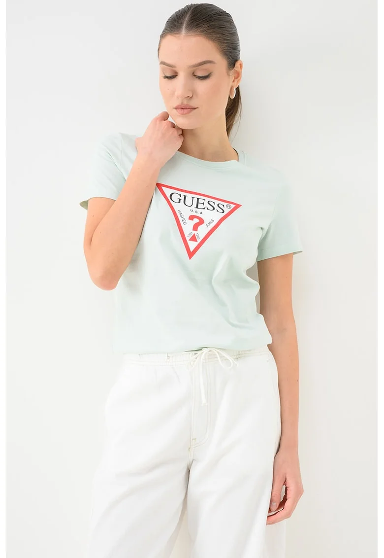 Tricou din bumbac cu imprimeu logo, Albastru pastel