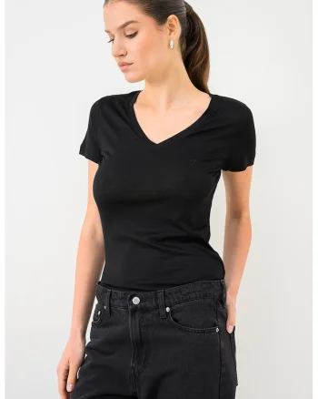Tricou din lyocell cu decolteu in V, Negru