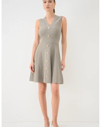 Rochie tricotata fin cu decolteu in V, Verde sparanghel