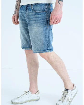 Bermude din denim cu talie medie Wyatt, Albastru deschis