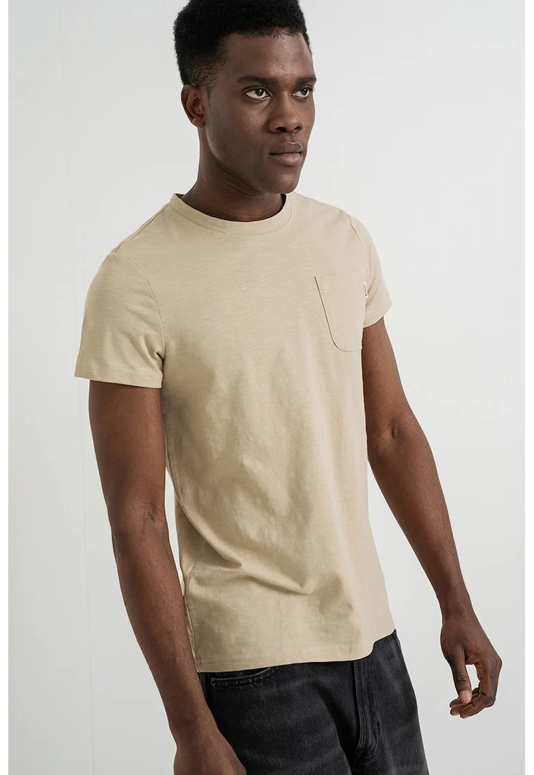 Tricou din bumbac cu buzunar pe piept Allen, Bej deschis
