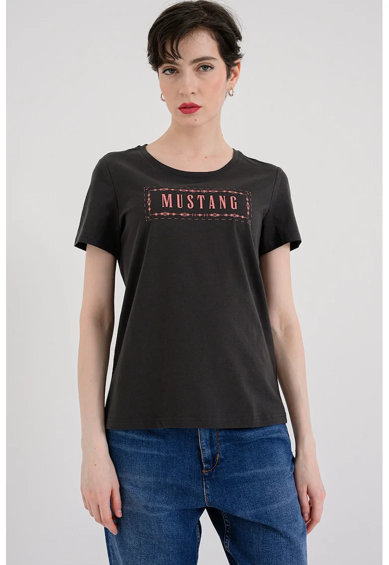 Tricou din bumbac cu imprimeu logo Alma, Gri antracit/Rosu capsuna